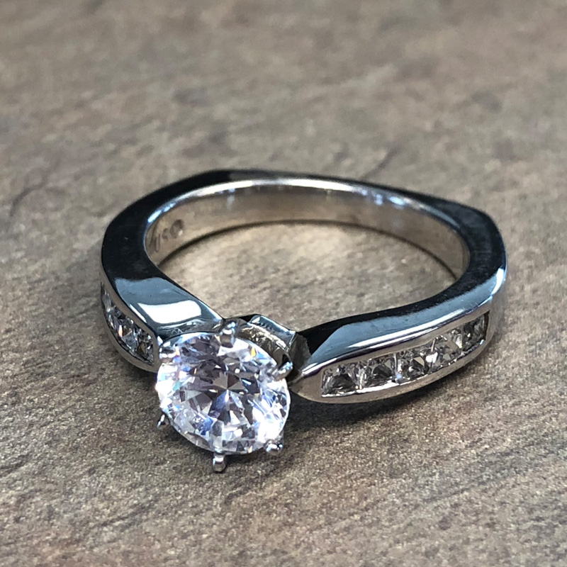 14K White Gold Tapered Diamond Accent Engagement Ring